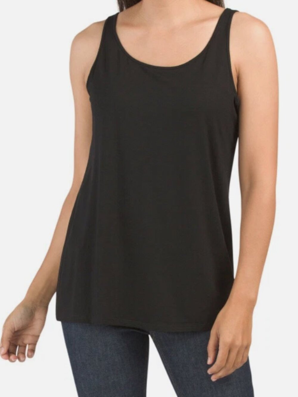 NWT Eileen Fisher Jersey Scoop Neck Long Tank - Black - Petite Size PM